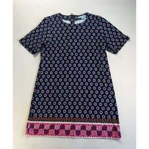 Draper James Navy Blue Floral Border Print Shift Dress Gold Zipper Size L
